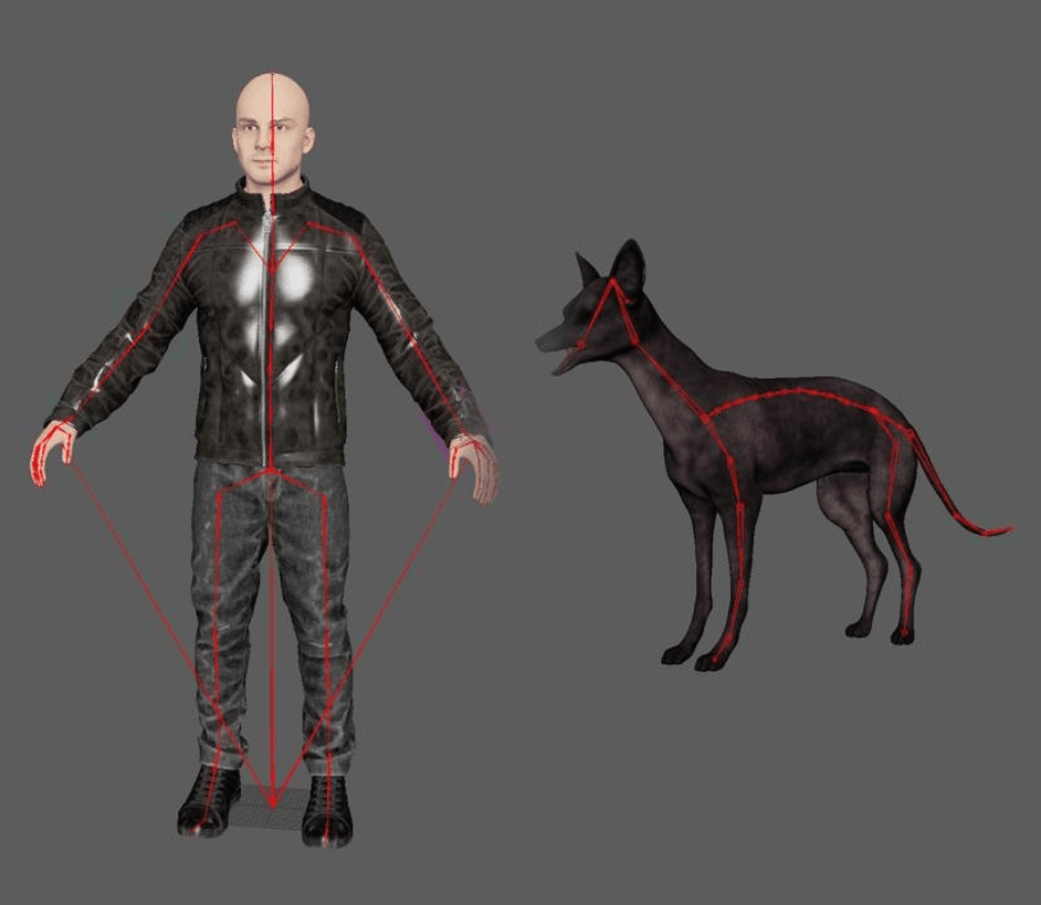 Survivor and Creature rigs with bones visible